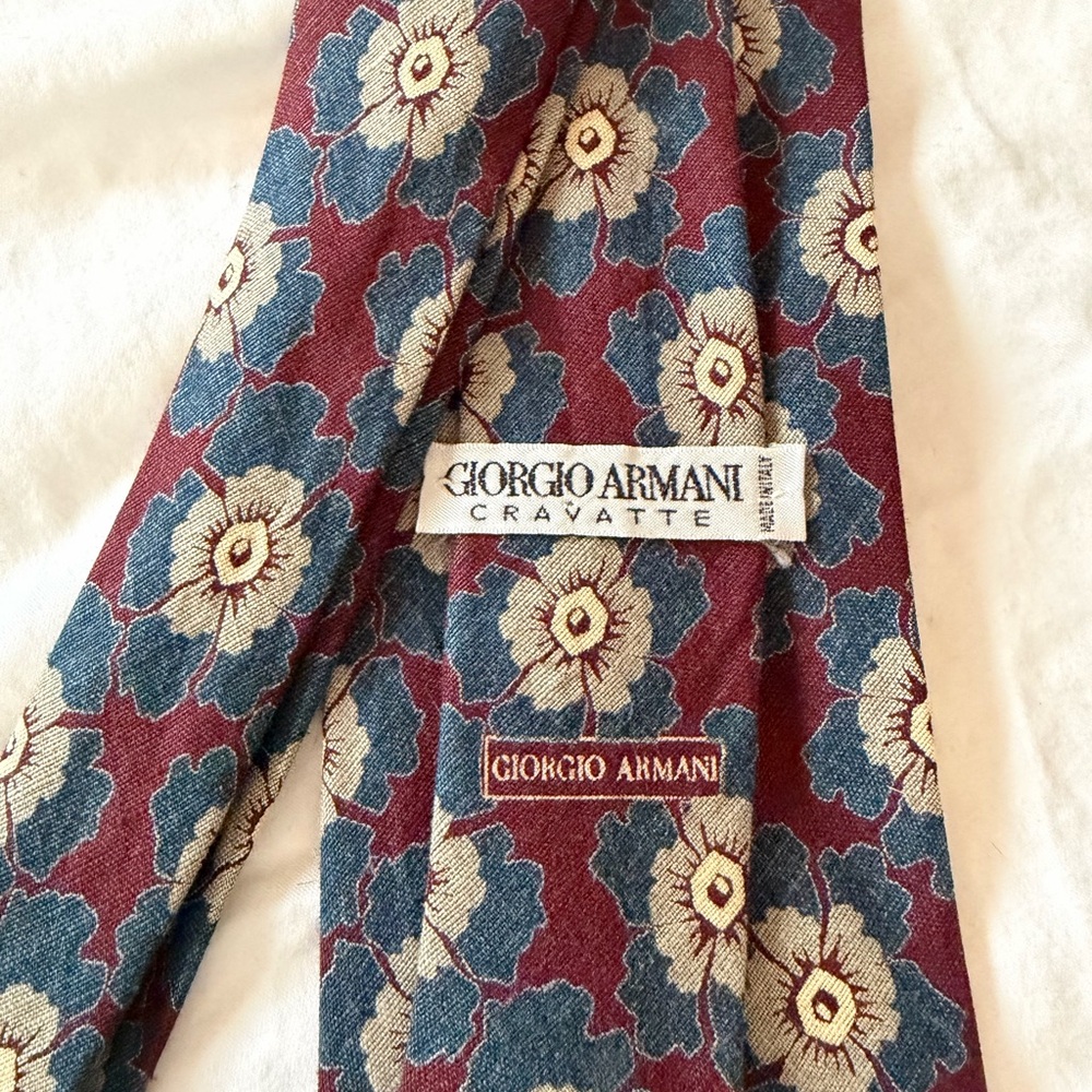 Vintage Giorgio Armani Floral Tie - Burgundy and Blue